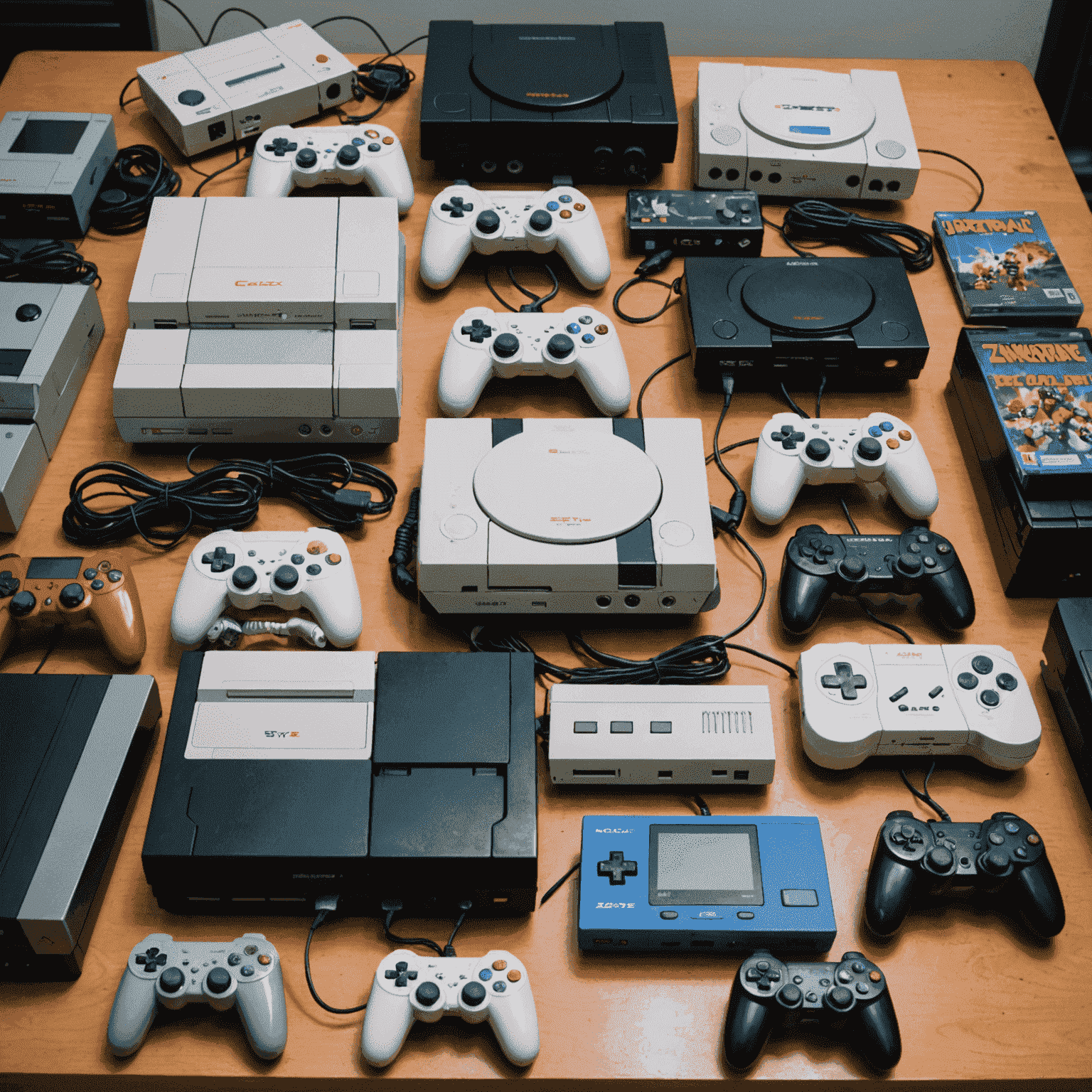 Various video game consoles and games ready for trade-in, including popular titles and systems from different generations