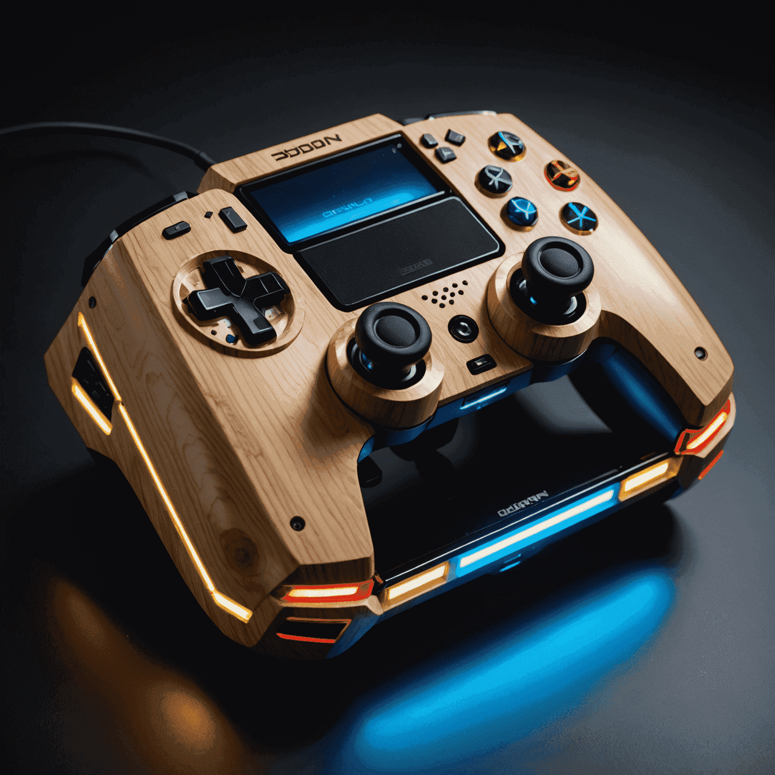 A gaming console with custom LED lighting modifications, showcasing various color options